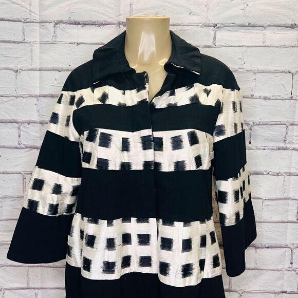 Diane Von Furstenberg Womens Black & White Silk Blend Button Front Coat Size 6 - Picture 3 of 9